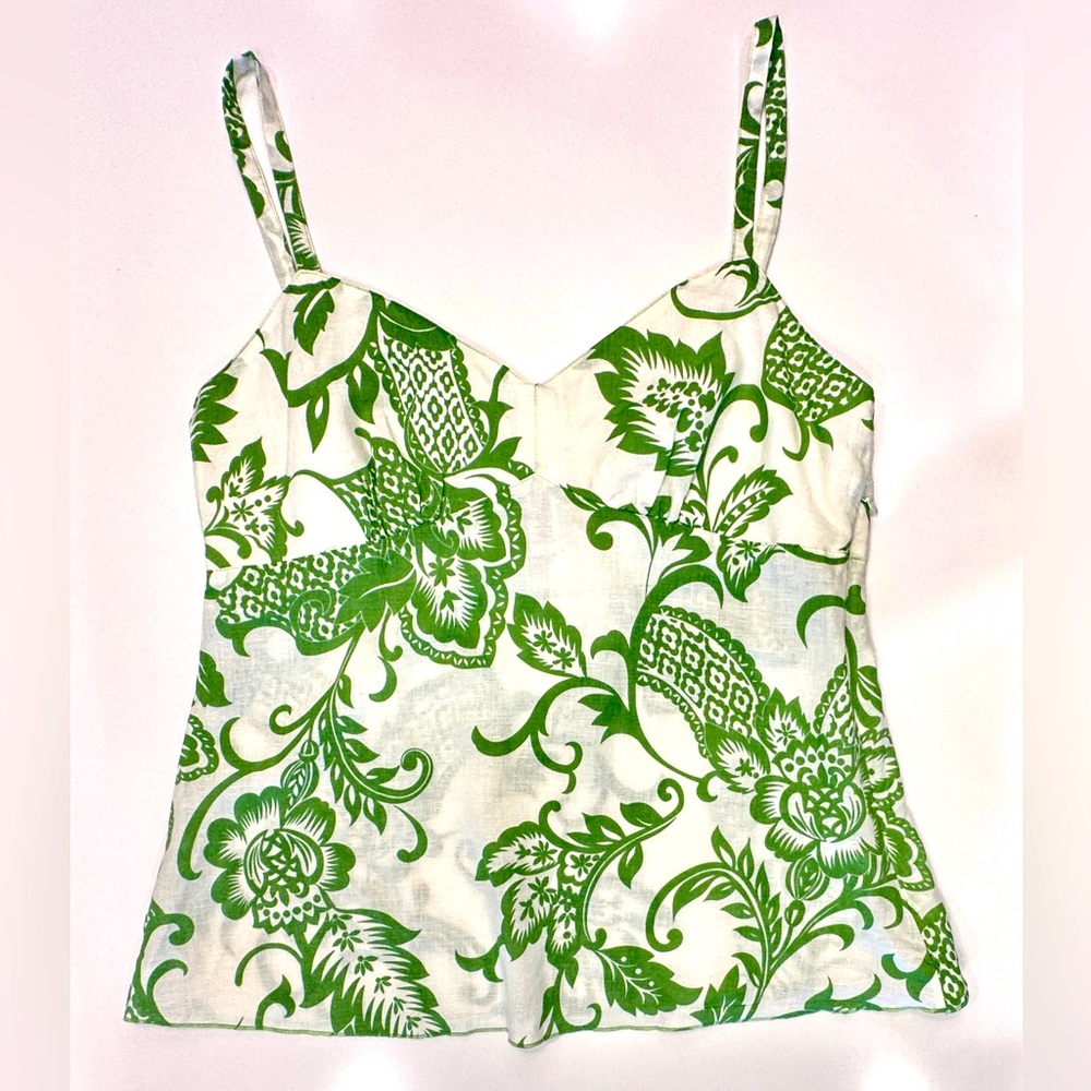 G.H. Bass white and green paisley tank top, size M
